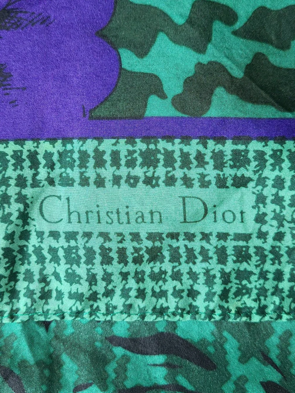 Christian Dior Royal Blue Green Paisley Vintage Silk Scarf